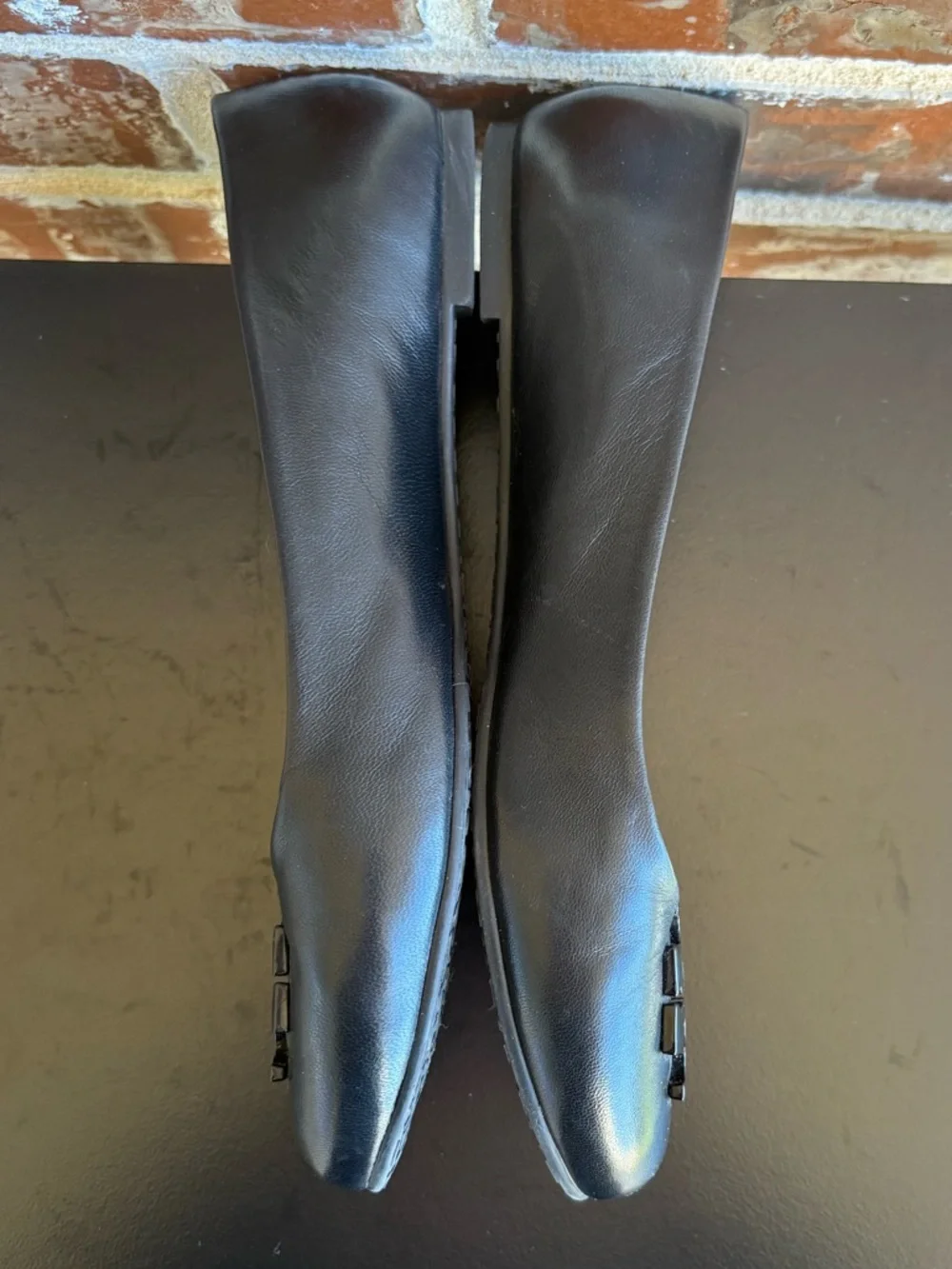 Tory Burch Lowell 2 Black Leather Ballet Flats Logo Size 8 - Picture 9 of 12